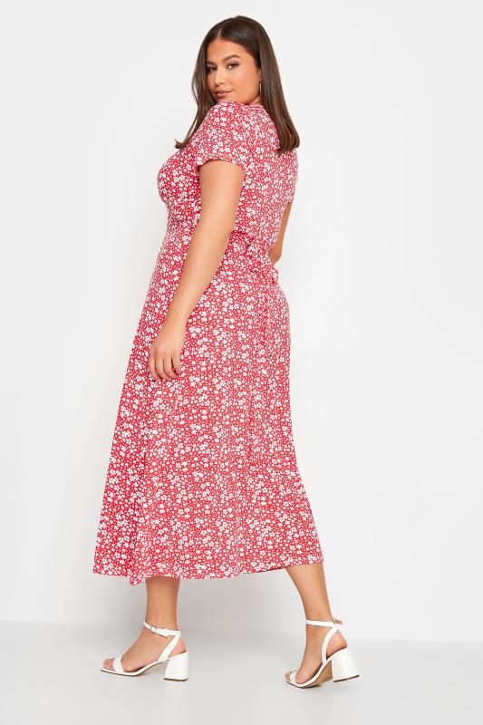 YOURS Curve Plus Size Red Ditsy Print Midaxi Dress | Yours Clothing  3