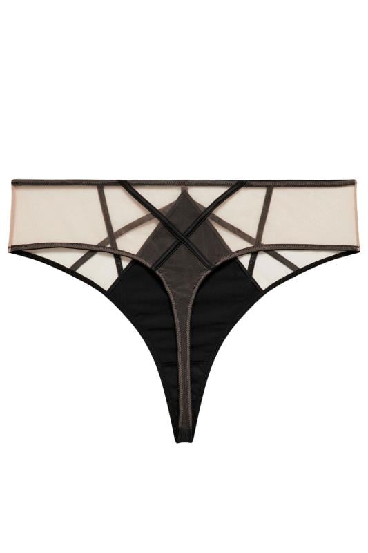 PLAYFUL PROMISES Black Ramona Illusion Strap Mesh High Waist Thong | Yours Clothing 6