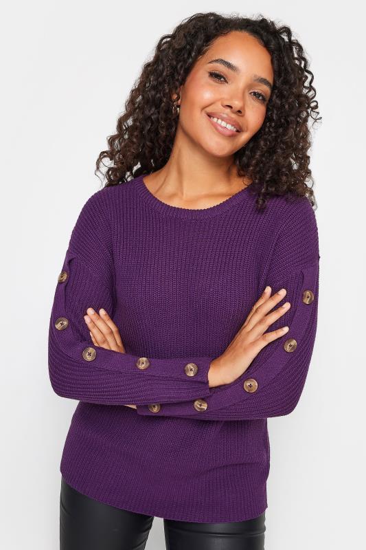 Women's  M&Co Petite Purple Button Sleeve Detail Jumper