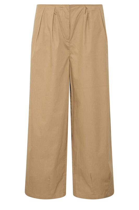 PixieGirl Petite Women's Stone Brown Pleated Cotton Barrel Trousers | PixieGirl  5