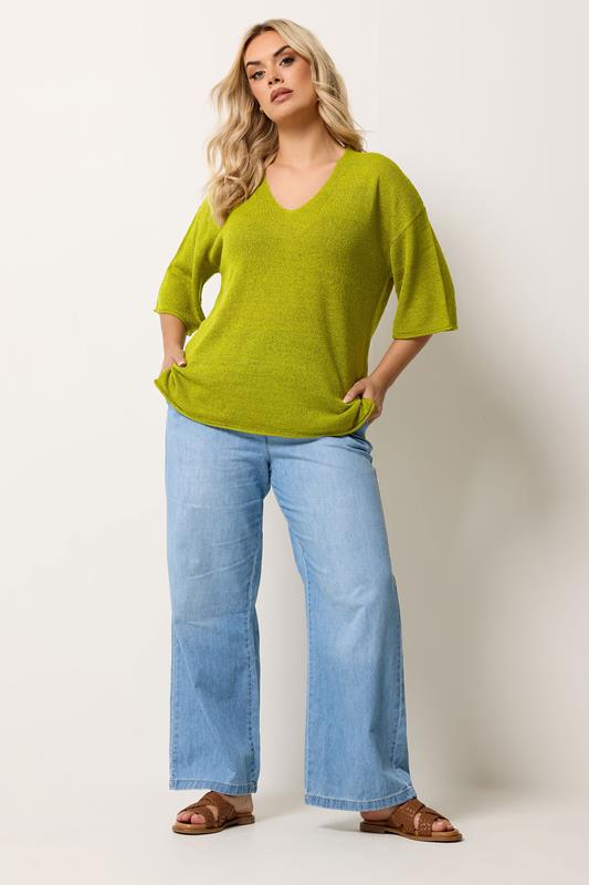 YOURS Plus Size Green Knitted T-Shirt | Yours Clothing 2