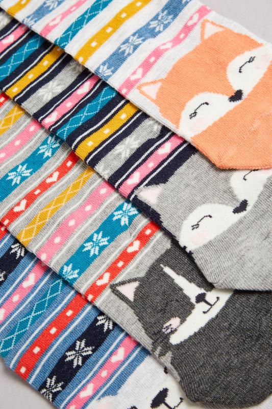 4 PACK Grey & Orange Fairisle Animal Print Socks | Yours Clothing 4