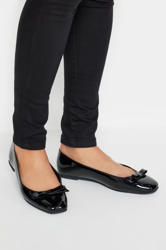  Grande Taille LTS Black Patent Ballet Pumps In Standard Fit