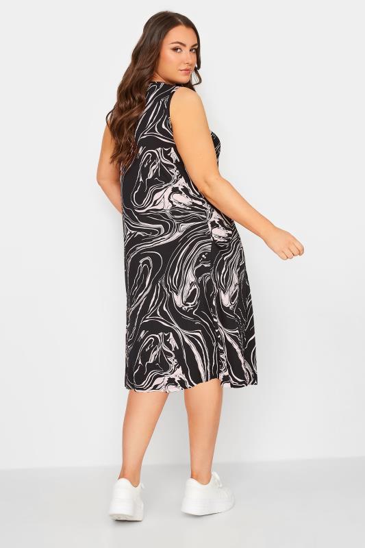 YOURS Curve Black Plus Size Marble Print Sleeveless Drape Pocket Midi Dress | Yours Clothing  3