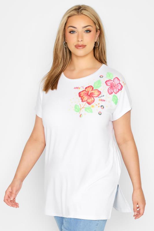 White Floral Shoulder Detail Top 