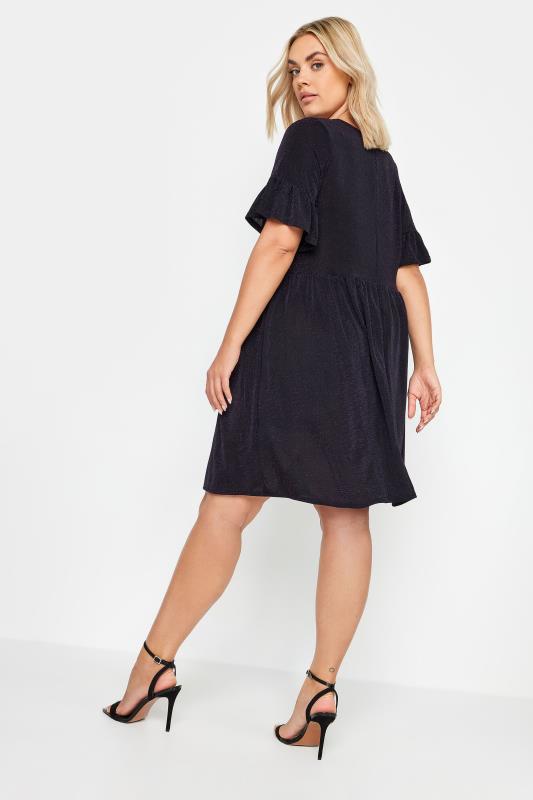 YOURS Curve Plus Size Black & Purple Glitter Frill Sleeve Tunic Dress | Yours Clothing  4