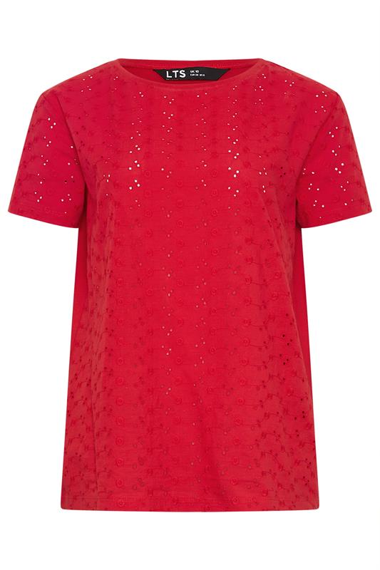 LTS Tall Women's Red Broderie Anglaise Front T-Shirt | Long Tall Sally 6