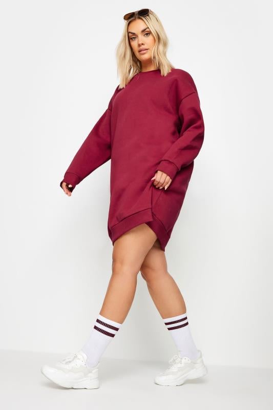 YOURS Plus Size Burgundy Red Sweatshirt Dress | Yours Clothing  2