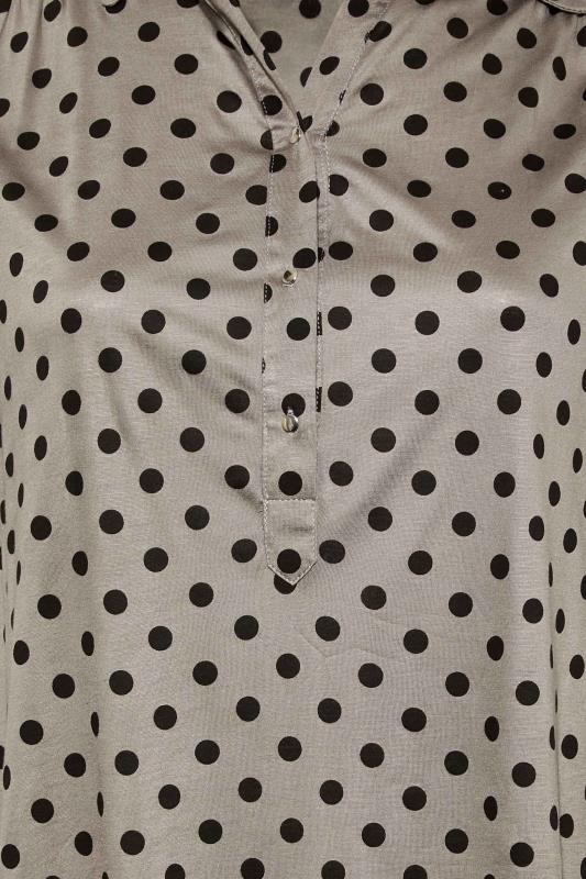 Curve Plus Size Polka Dot Grey Half Placket Shirt | Yours Clothing 5