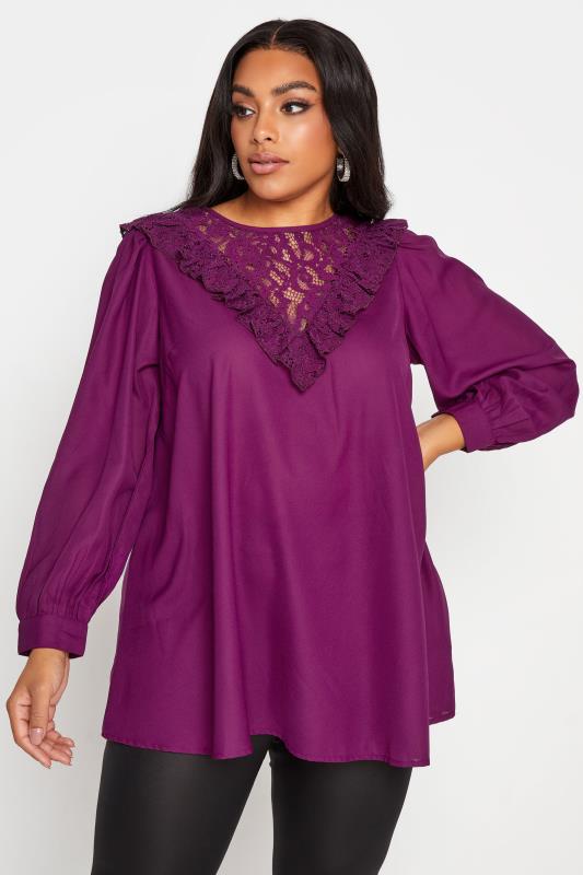 LIMITED COLLECTION Curve Purple Chevron Lace Insert Blouse_A.jpg