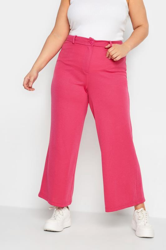 YOURS Plus Size Pink Wide Leg Button Up Trousers | Yours Clothing 1
