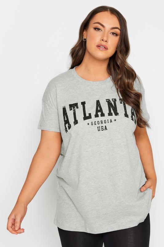 YOURS Plus Size Grey 'Atlanta' Slogan T-Shirt | Yours Clothing 1
