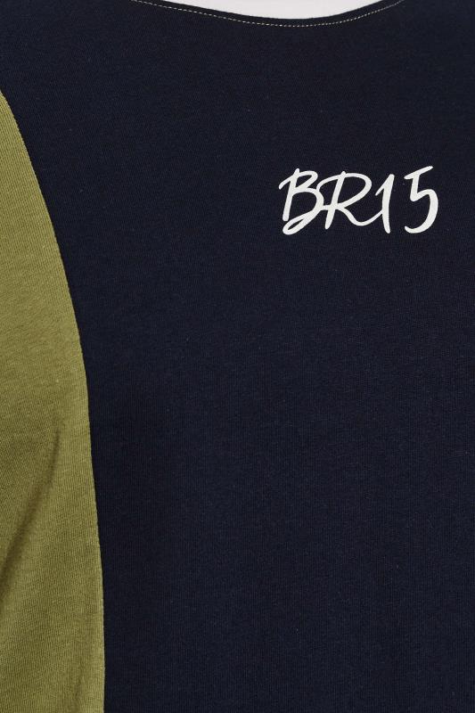 BadRhino Big & Tall Khaki Green Colour Block T-Shirt 3