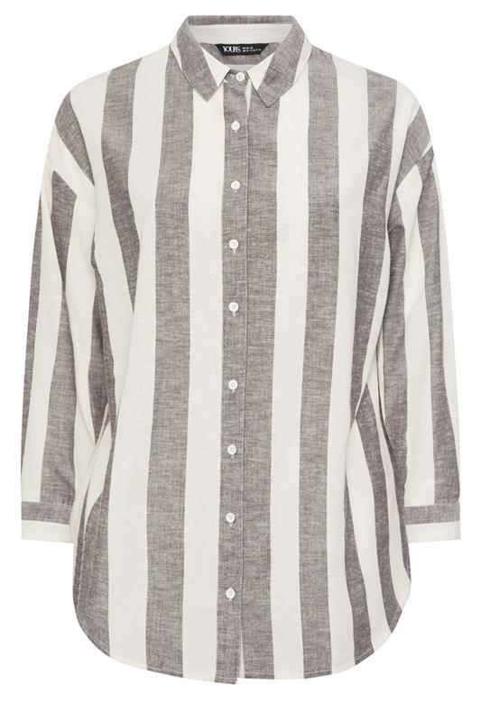 YOURS Plus Size Chocolate Brown Stripe Linen Shirt | Yours Clothing 6