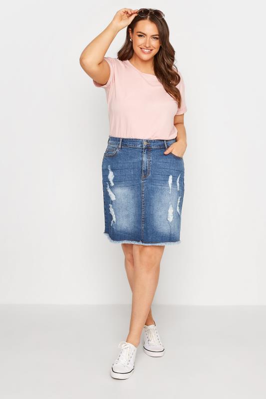 Plus Size Blue Denim Ripped Skirt | Yours Clothing 2