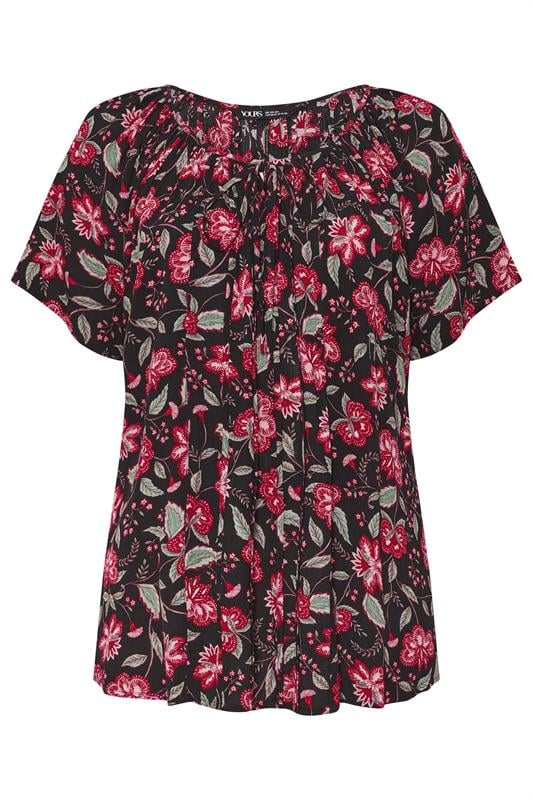 YOURS Plus Size Black Floral Pintuck Blouse | Yours Clothing 5