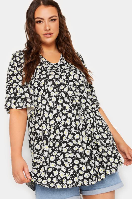 YOURS Curve Plus Size Black Floral Top | Yours Clothing