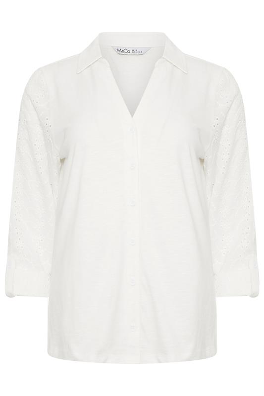 M&Co White Broderie Sleeve Cotton Shirt | M&Co 5