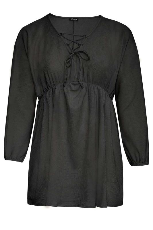 LIMITED COLLECTION Curve Black Crinkle Lace Up Peplum Blouse 6
