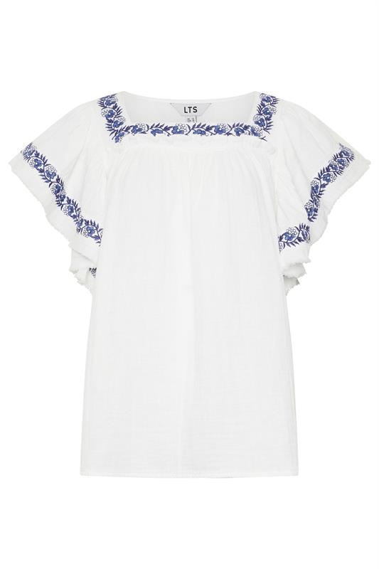 LTS Tall Women's White Embroidered Cotton Square Neck Top | Long Tall Sally 5