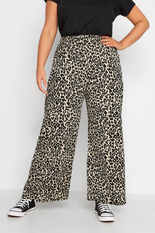 Plus Size  YOURS Curve Beige Brown Leopard Print Stretch Wide Leg Trousers