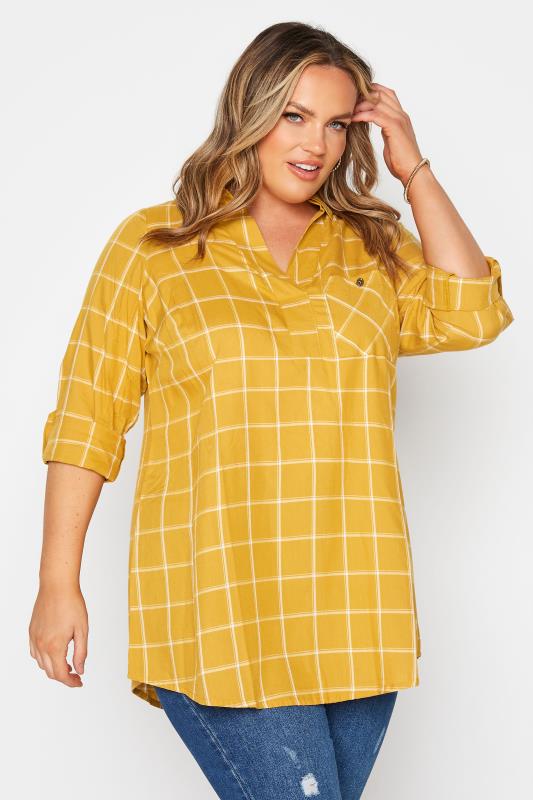 Plus Size  Mustard Yellow Overhead Check Shirt
