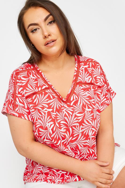 YOURS Plus Size Red Leaf Print Bubble Hem Top | Yours Clothing 4