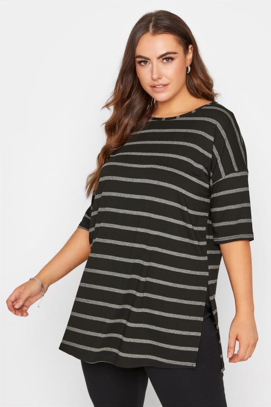 Curve Black & Grey Stripe Oversized T-Shirt 1