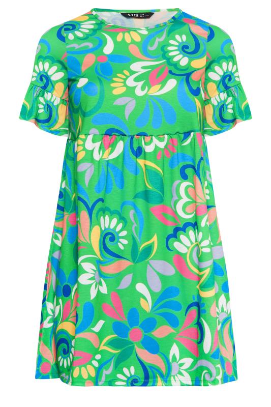 YOURS Curve Green Floral Print Smock Tunic Dress | Yours Clothing 6