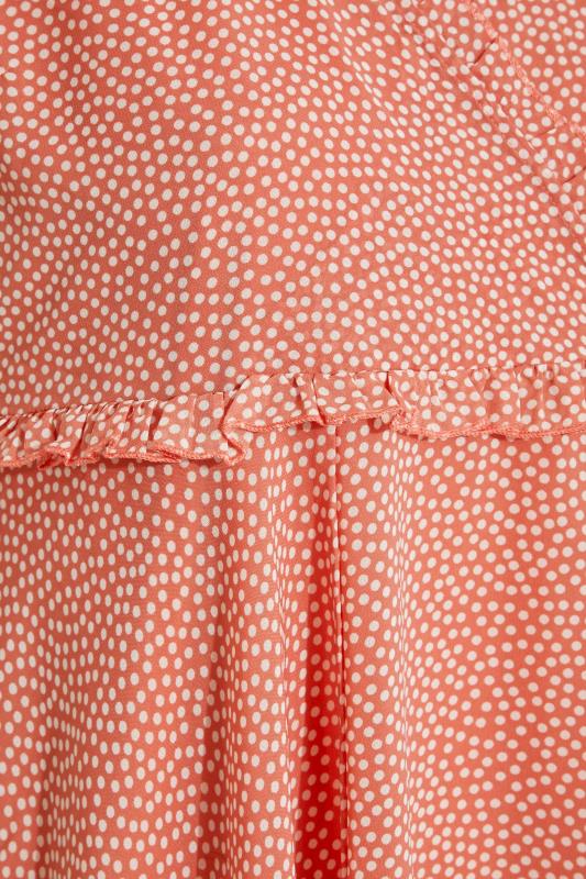 Plus Size Coral Pink Polka Dot Print Hanky Hem Dress | Yours Clothing 5