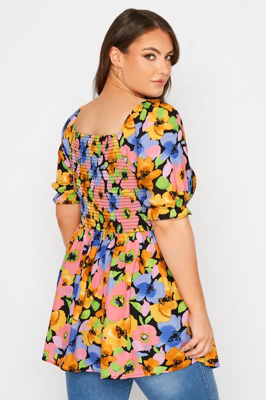 LIMITED COLLECTION Plus Size Black Floral Print Shirred Peplum Top | Yours Clothing 3