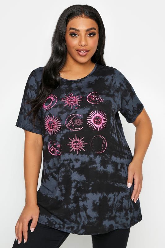 LIMITED COLLECTION Black & Blue Tie Dye Astrology Print T-Shirt_A.jpg