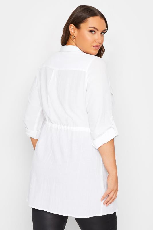 YOURS Curve White Utility Tunic Linen Blend Shirt | Yours Clothing  3
