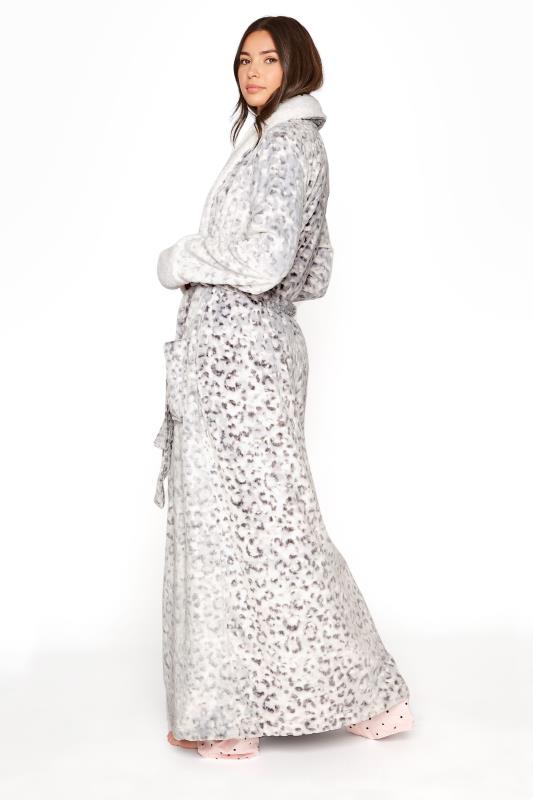 LTS Grey Animal Print Faux Fur Maxi Dressing Gown 4