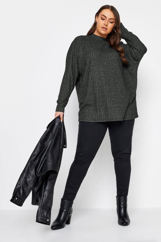 YOURS Plus Size Charcoal Grey Ribbed Jumper | Yours Clothing 2