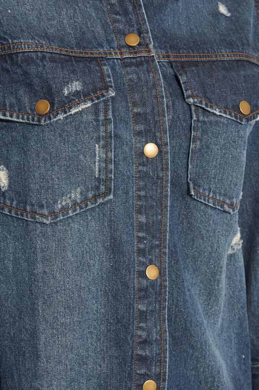 Plus Size Indigo Blue Western Style Distressed Denim Jacket | Yours Clothing  6