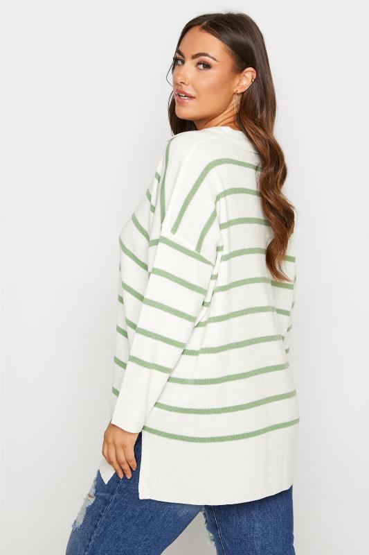 Plus Size Curve White & Green Stripe Collared Jumper | Yours Clothing 3