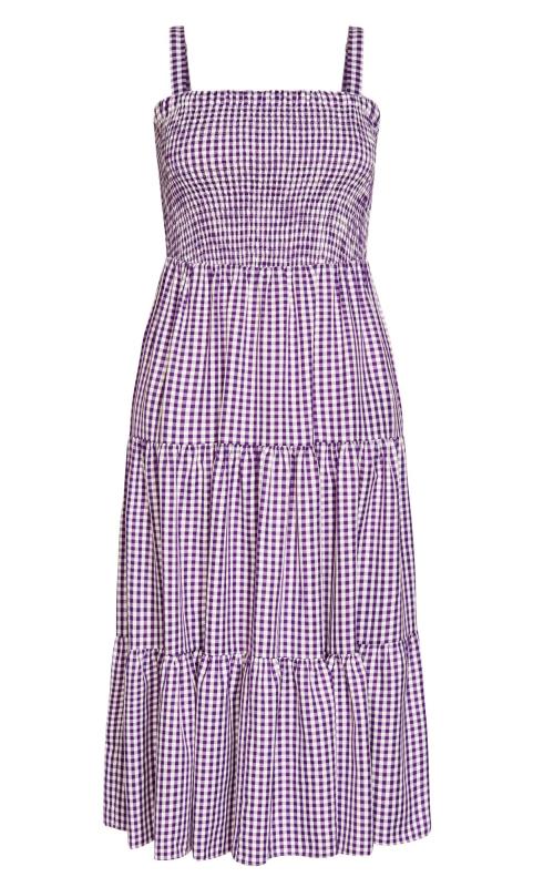 Evans Purple Gingham Shirred Maxi Dress 5