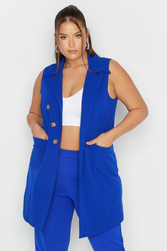 LIMITED COLLECTION Plus Size Cobalt Blue Button Front Sleeveless Blazer | Yours Clothing 1