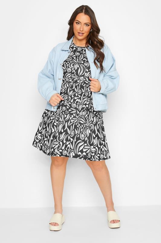 YOURS Plus Size Black Abstract Print Smock Tunic Dress | Yours Clothing 2