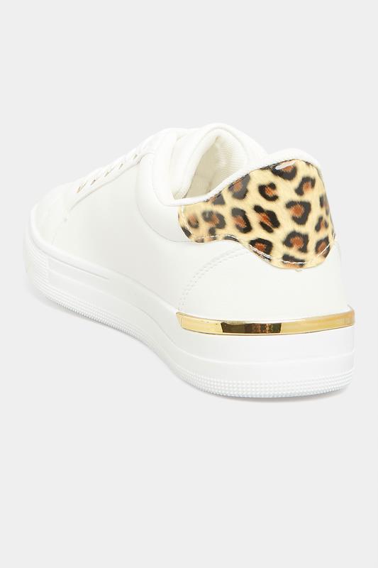 Plus Size White Leopard Print Heel Lace Up Trainers In Wide E Fit | Yours Clothing 4