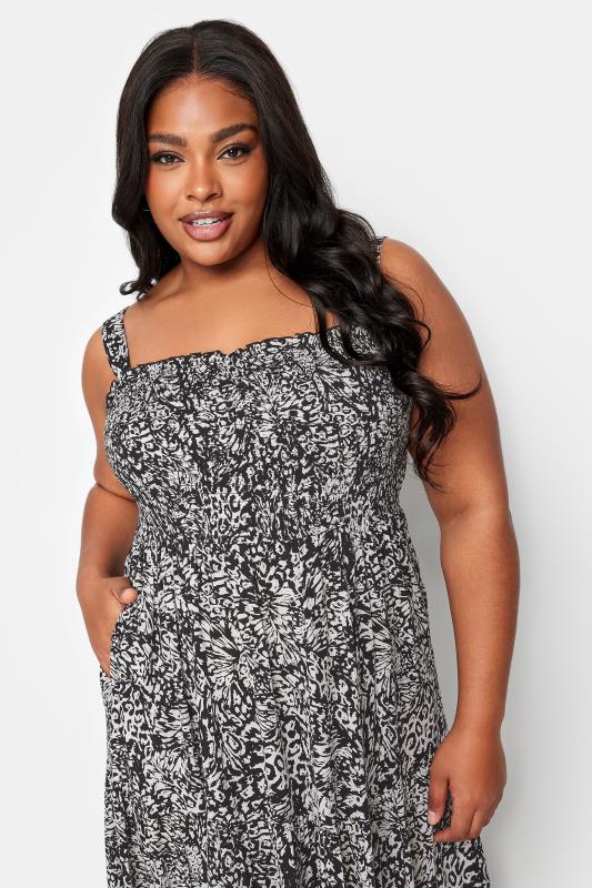 YOURS Plus Size Black Abstract Print Shirred Maxi Dress | Yours Clothing 4