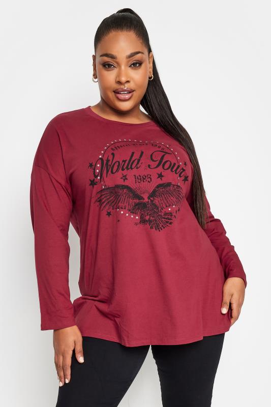 YOURS Plus Size Red 'World Tour' Slogan Print Top | Yours Clothing 1