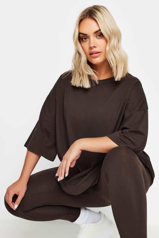 Plus Size  YOURS Curve Chocolate Brown Boxy Oversized T-Shirt