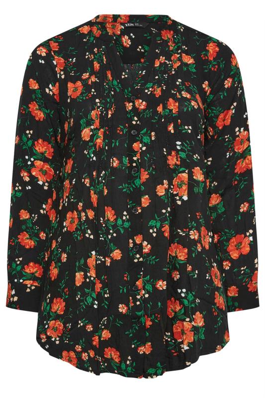 YOURS Plus Size Black Floral Pinruck Shirt | Yours Clothing 5