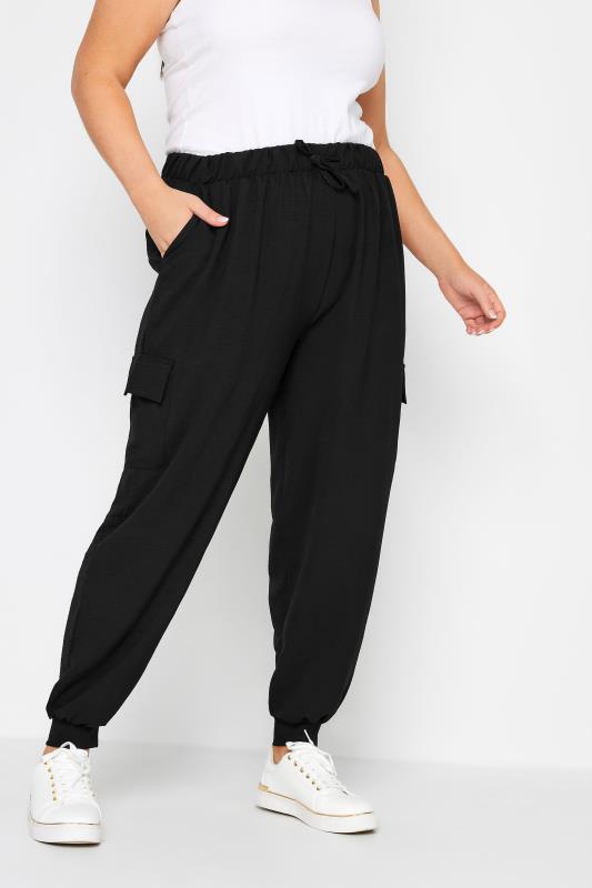 YOURS Curve Plus Size Black Wide Leg Pocket Cargo Trousers | Yours Clothing