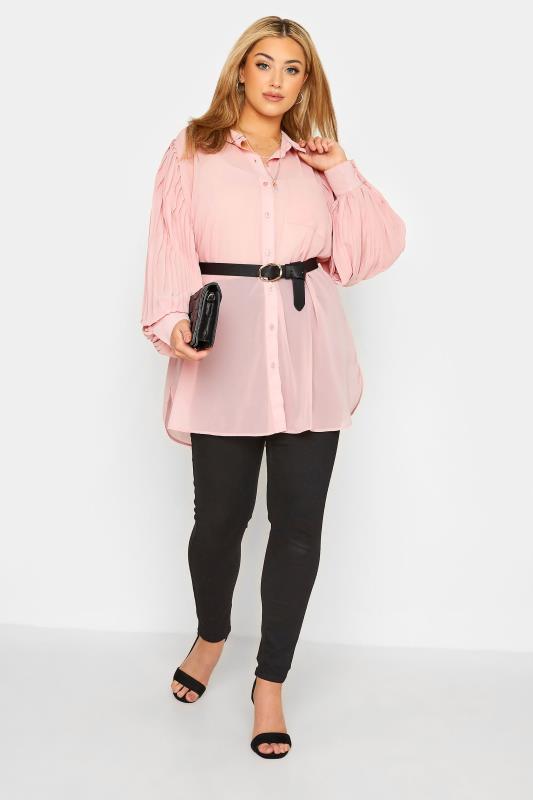 YOURS LONDON Curve Pink Pleat Sleeve Shirt 2