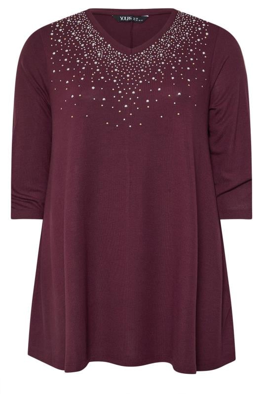 YOURS Plus Size Purple Diamante Stud Swing Top | Yours Clothing  5