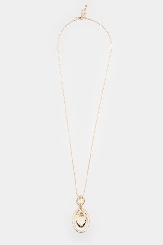  Grande Taille Gold Tone Oval Pendant Long Necklace