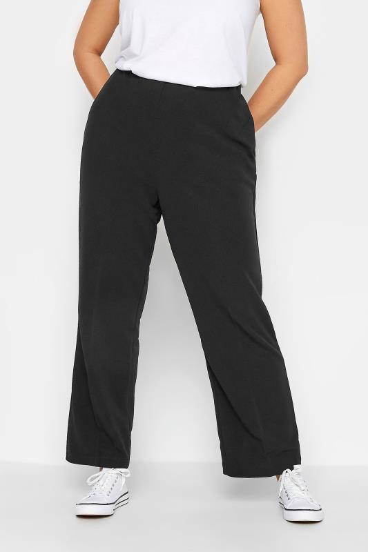 Plus Size Bootcut Trousers YOURS BESTSELLER Curve Black Pull On Stretch Ribbed Bootcut Trousers
